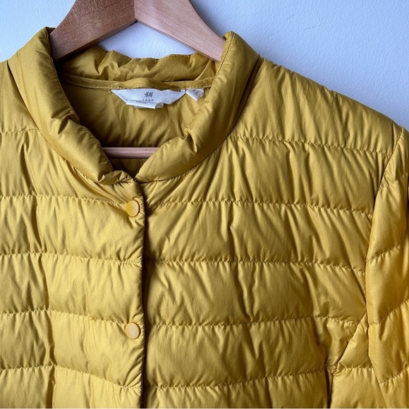 H&M  yellow down snap front lightweight puffer‎ coat M - Picture 3 of 8